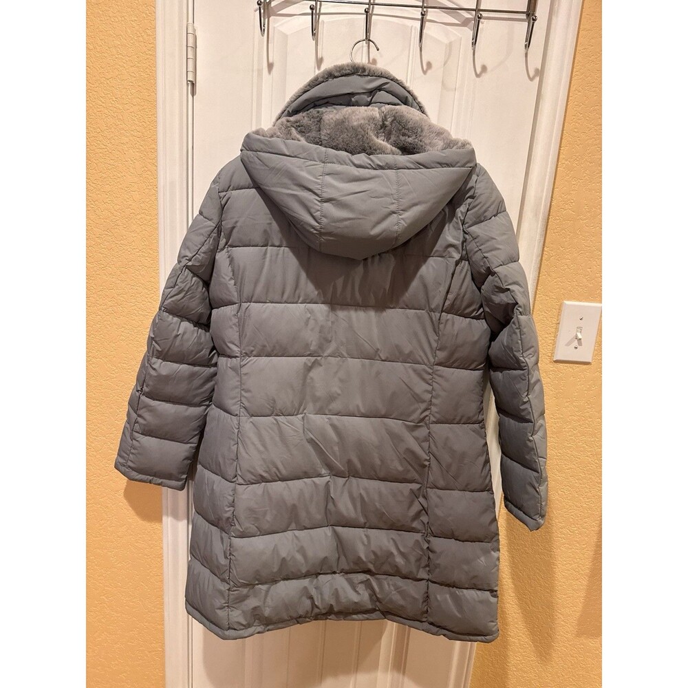 Andrew Marc Stretch Puffer Jacket XL Black Removable Fur Hood Grey - Picture 8 of 14